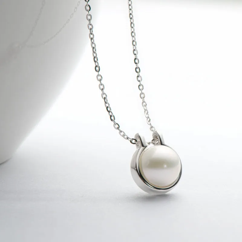 Classic Sterling Silver Freshwater White 9mm Pearl Pendant Necklace for Women