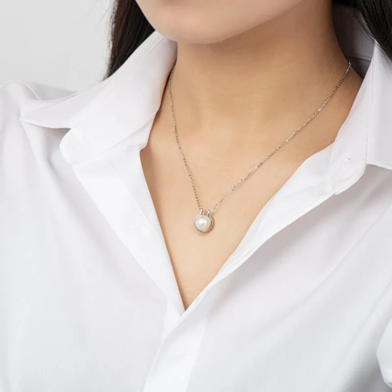 Classic Sterling Silver Freshwater White 9mm Pearl Pendant Necklace for Women