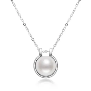 Classic Sterling Silver Freshwater White 9mm Pearl Pendant Necklace for Women