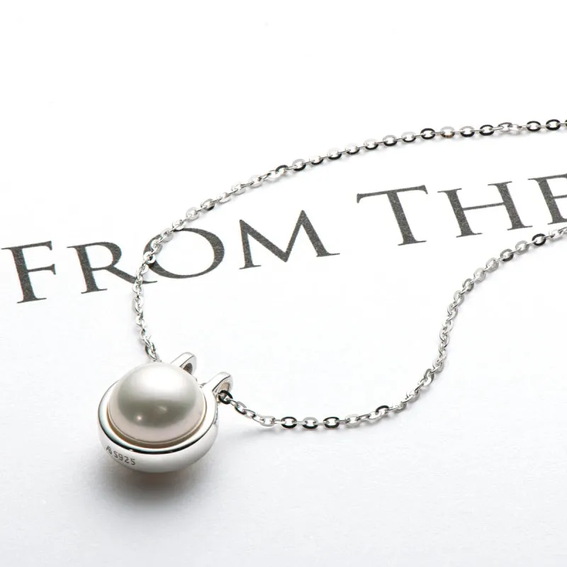 Classic Sterling Silver Freshwater White 9mm Pearl Pendant Necklace for Women
