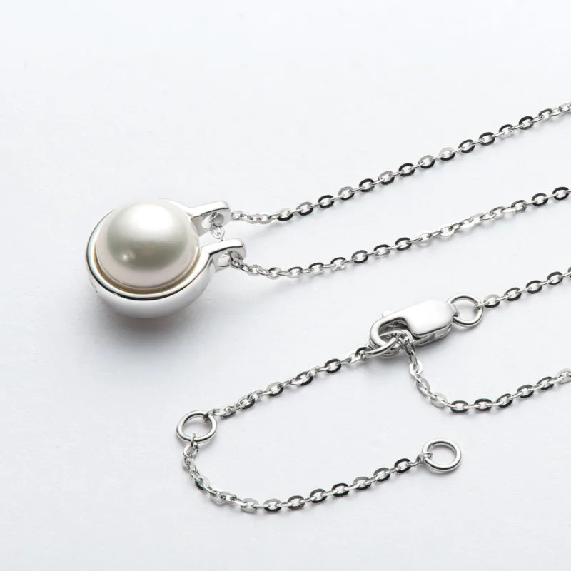 Classic Sterling Silver Freshwater White 9mm Pearl Pendant Necklace for Women