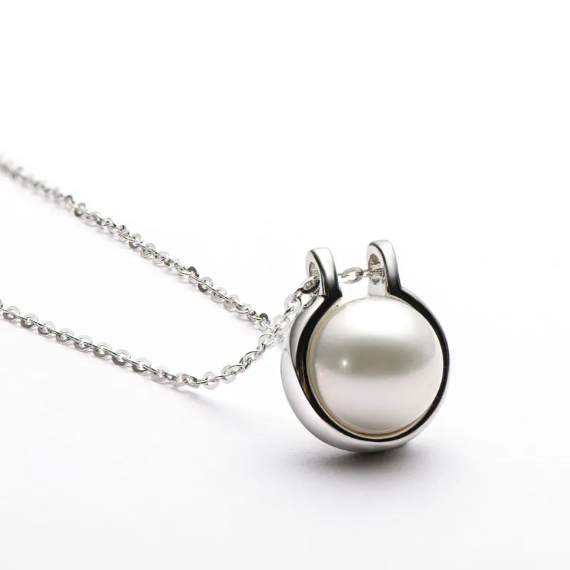 Classic Sterling Silver Freshwater White 9mm Pearl Pendant Necklace for Women