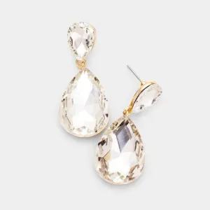 Clear Crystal Double Teardrop Gold Earrings