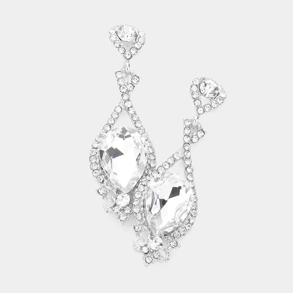 Clear Crystal Rhinestone and Teardrop Pageant Earrings | Prom Earrings |  193076