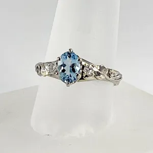 Cole Sheckler Ring - Aquamarine w/ Diamonds in 14k White Gold with Leaves