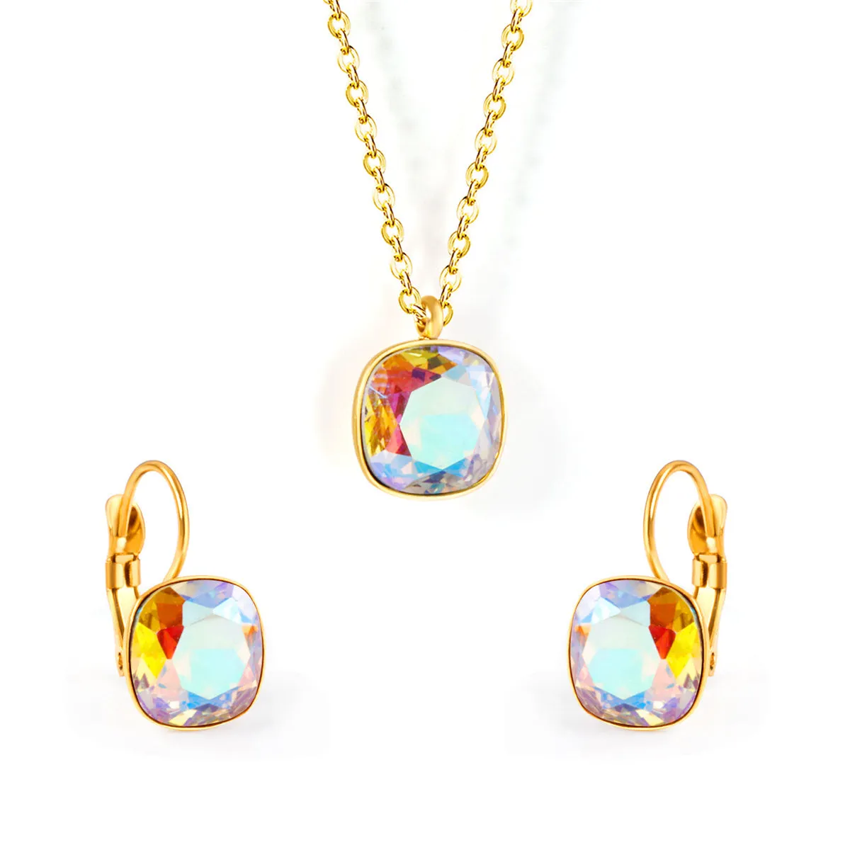 Colored Crystal & 18K Gold-Plated Square Huggie Earring Set