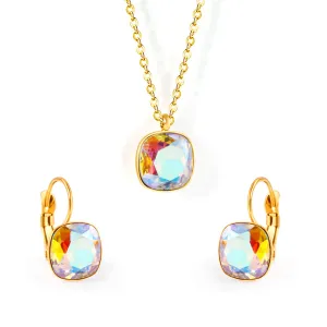 Colored Crystal & 18K Gold-Plated Square Huggie Earring Set