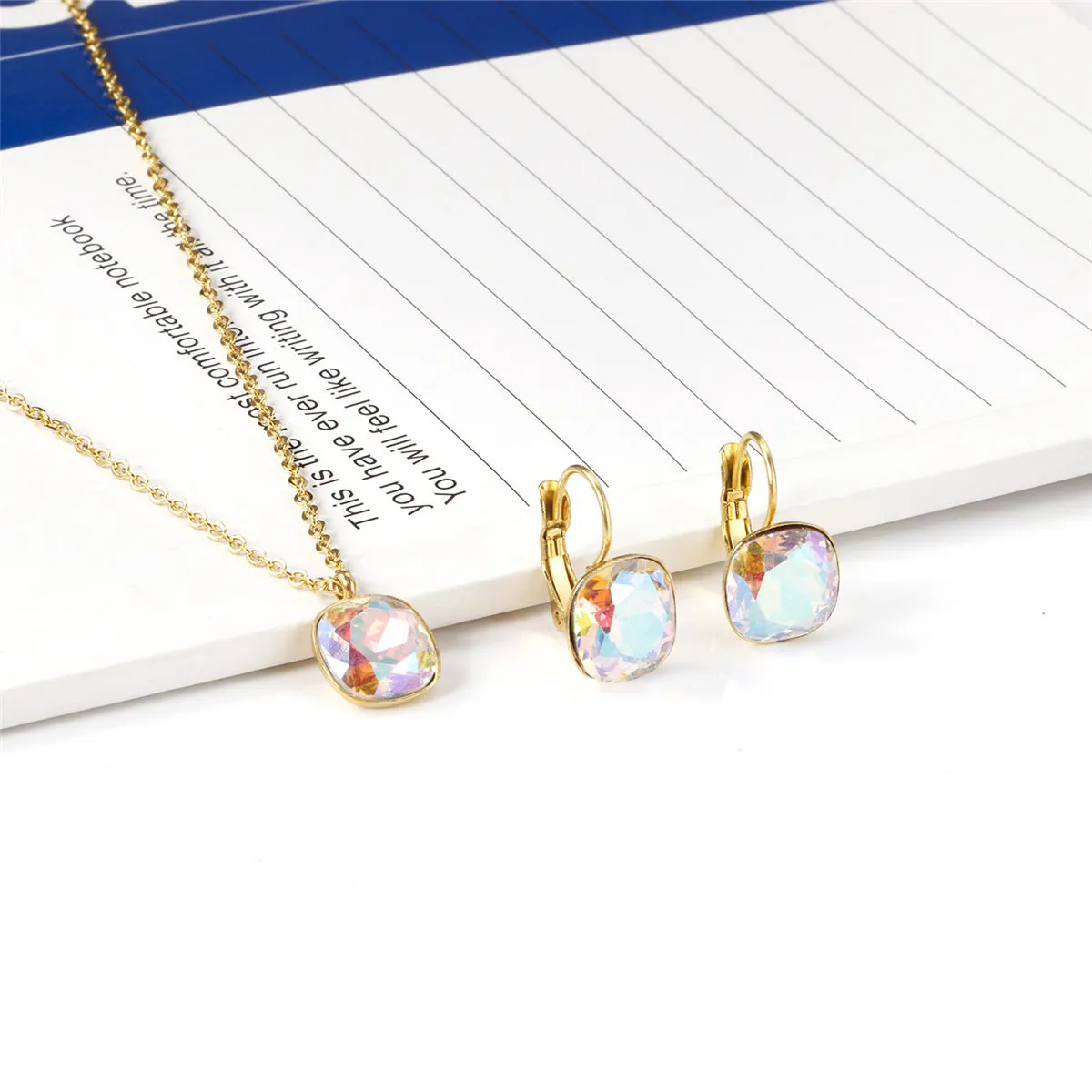 Colored Crystal & 18K Gold-Plated Square Huggie Earring Set