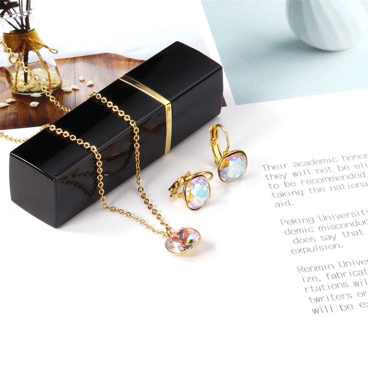 Colored Crystal & 18K Gold-Plated Square Huggie Earring Set