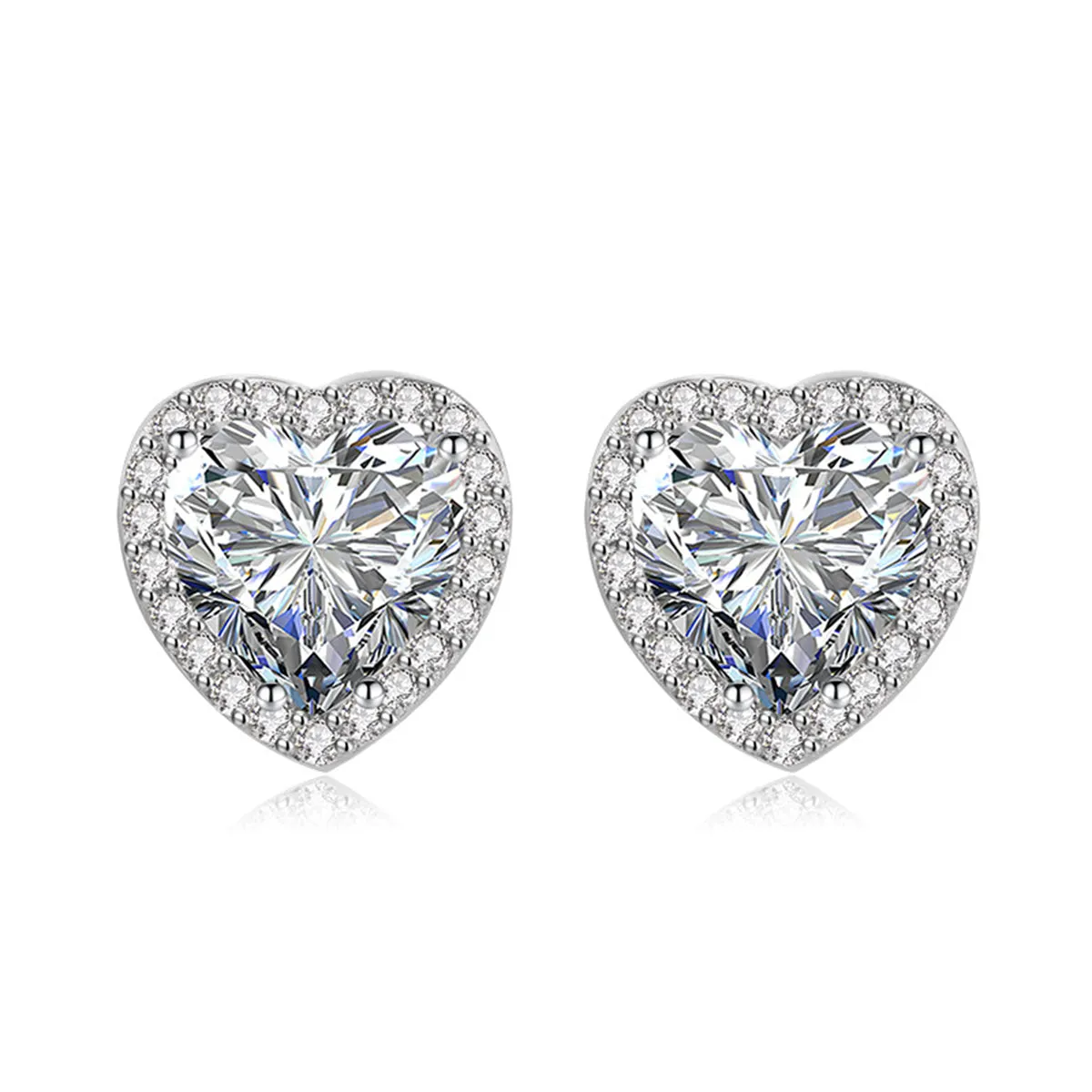 Colored Crystal & Cubic Zirconia Silver-Plated Halo Heart Stud Earrings