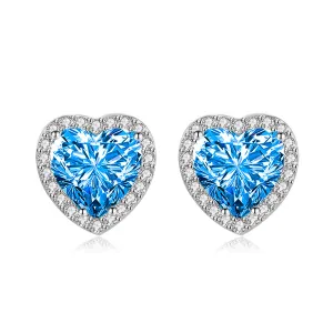 Colored Crystal & Cubic Zirconia Silver-Plated Halo Heart Stud Earrings