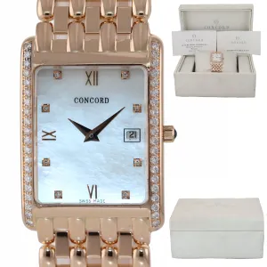 Concord Veneto 18k Rose Gold Diamond 52-46-1441 MOP Quartz 25mm Watch Box Papers