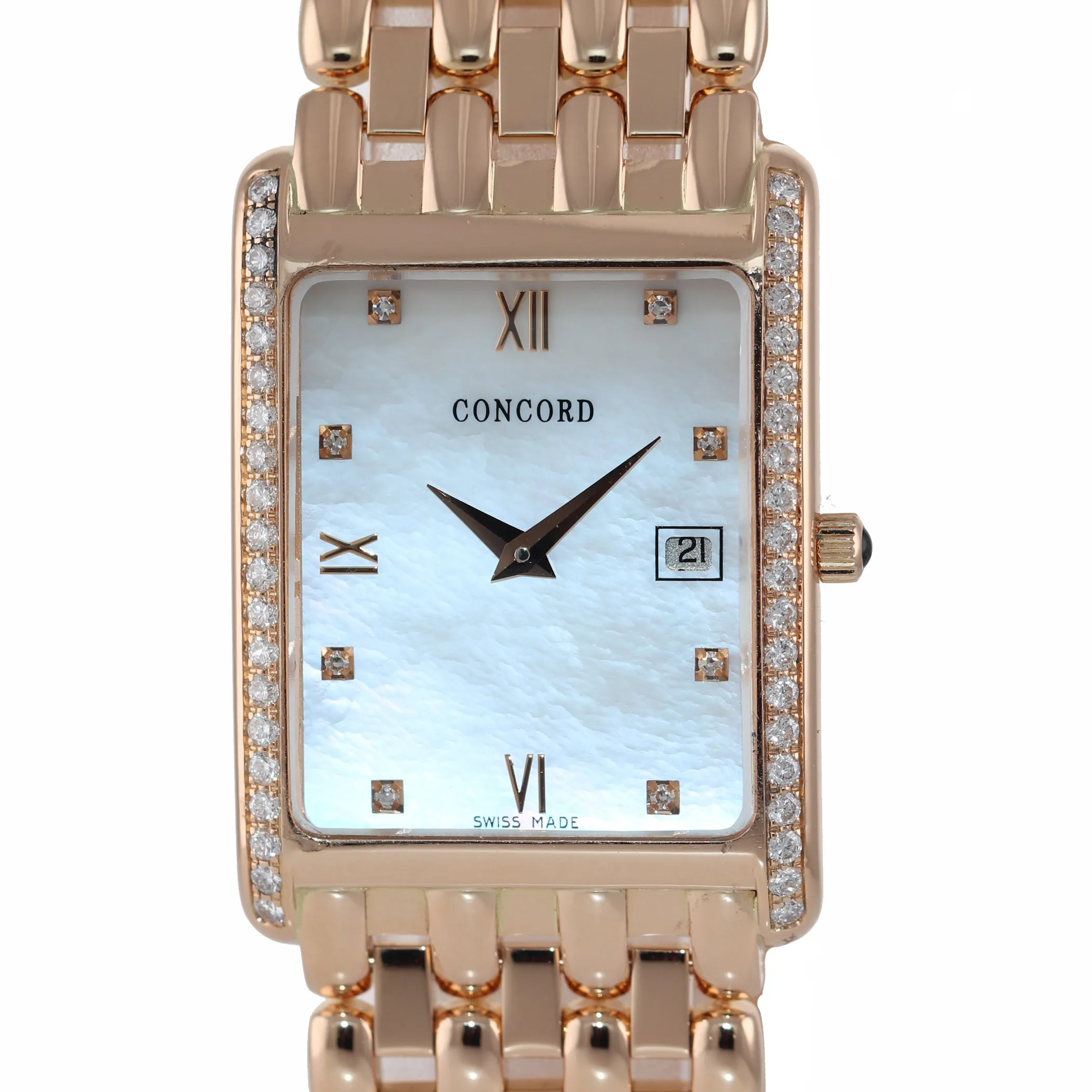 Concord Veneto 18k Rose Gold Diamond 52-46-1441 MOP Quartz 25mm Watch Box Papers