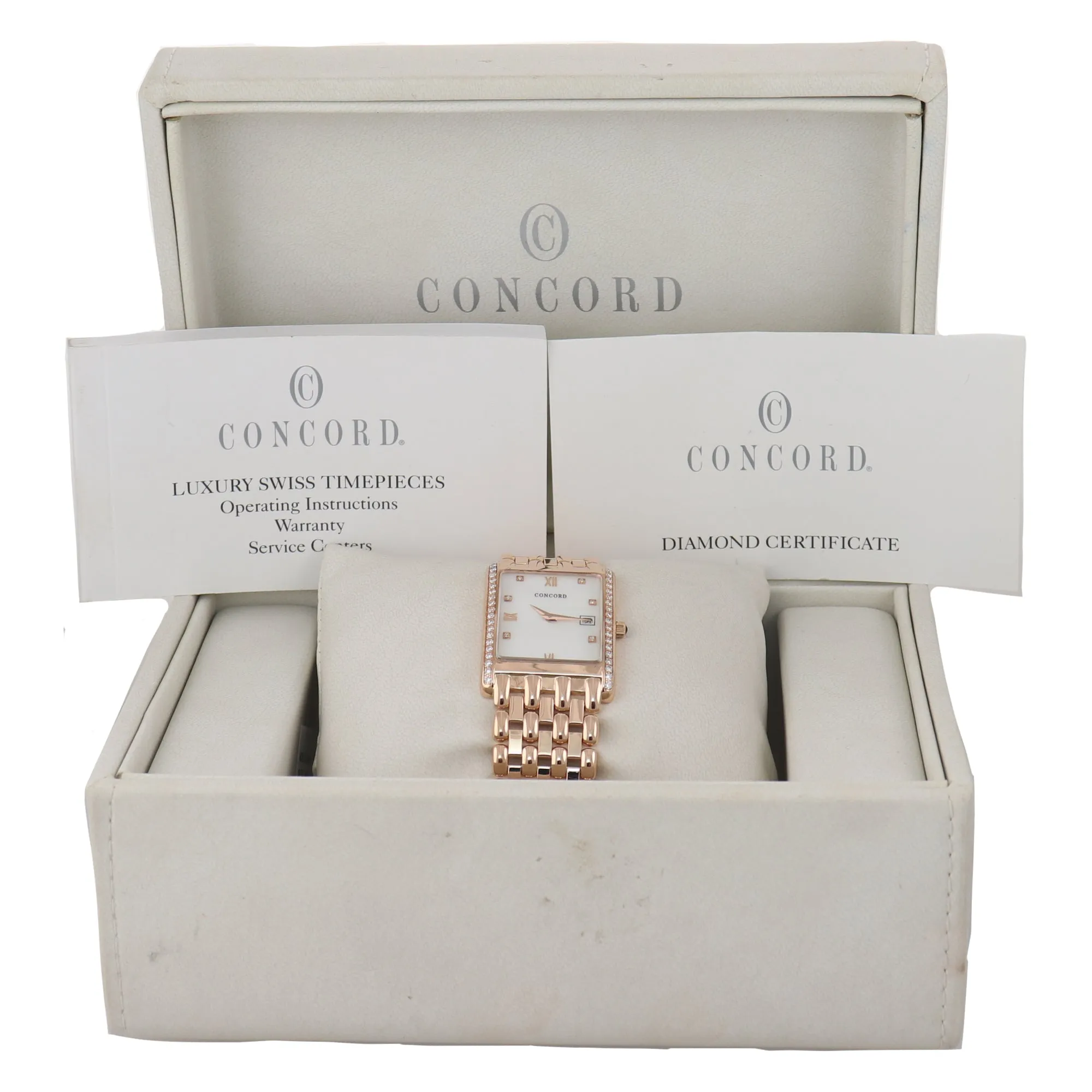 Concord Veneto 18k Rose Gold Diamond 52-46-1441 MOP Quartz 25mm Watch Box Papers