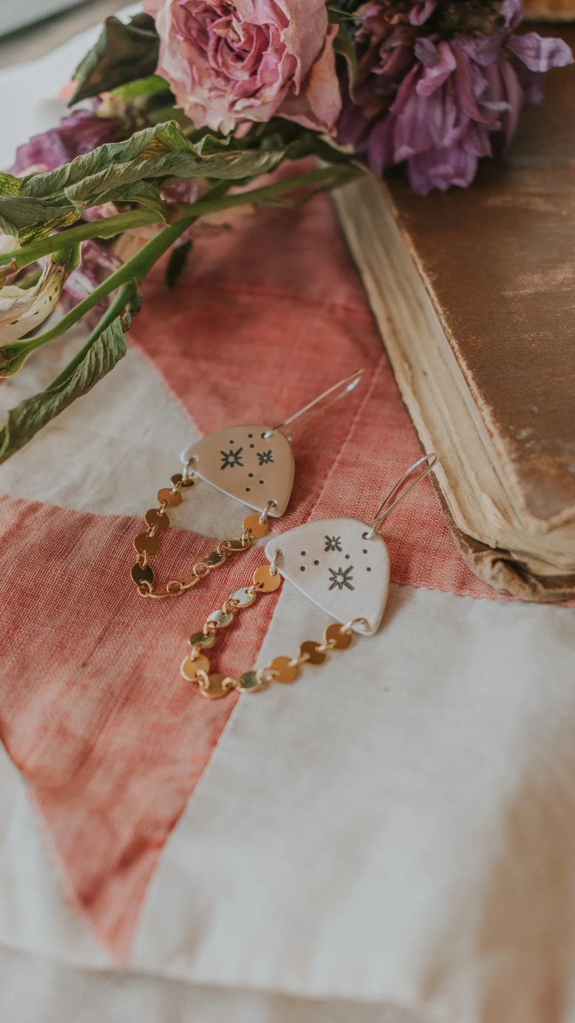 Cosmic Dangler Earrings, Silver with Gold Accent