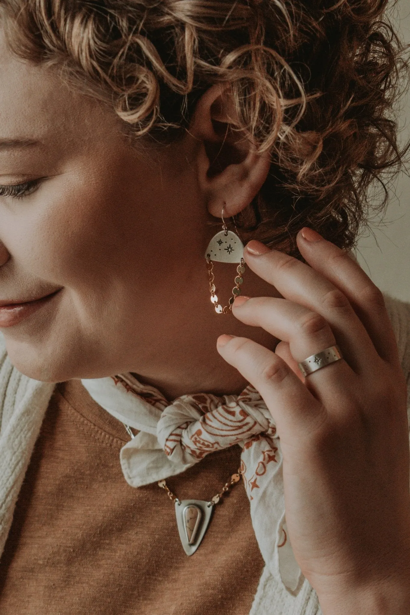 Cosmic Dangler Earrings, Silver with Gold Accent