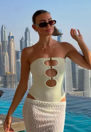 Crinkle Cut Out Rings Strapless Onepiece