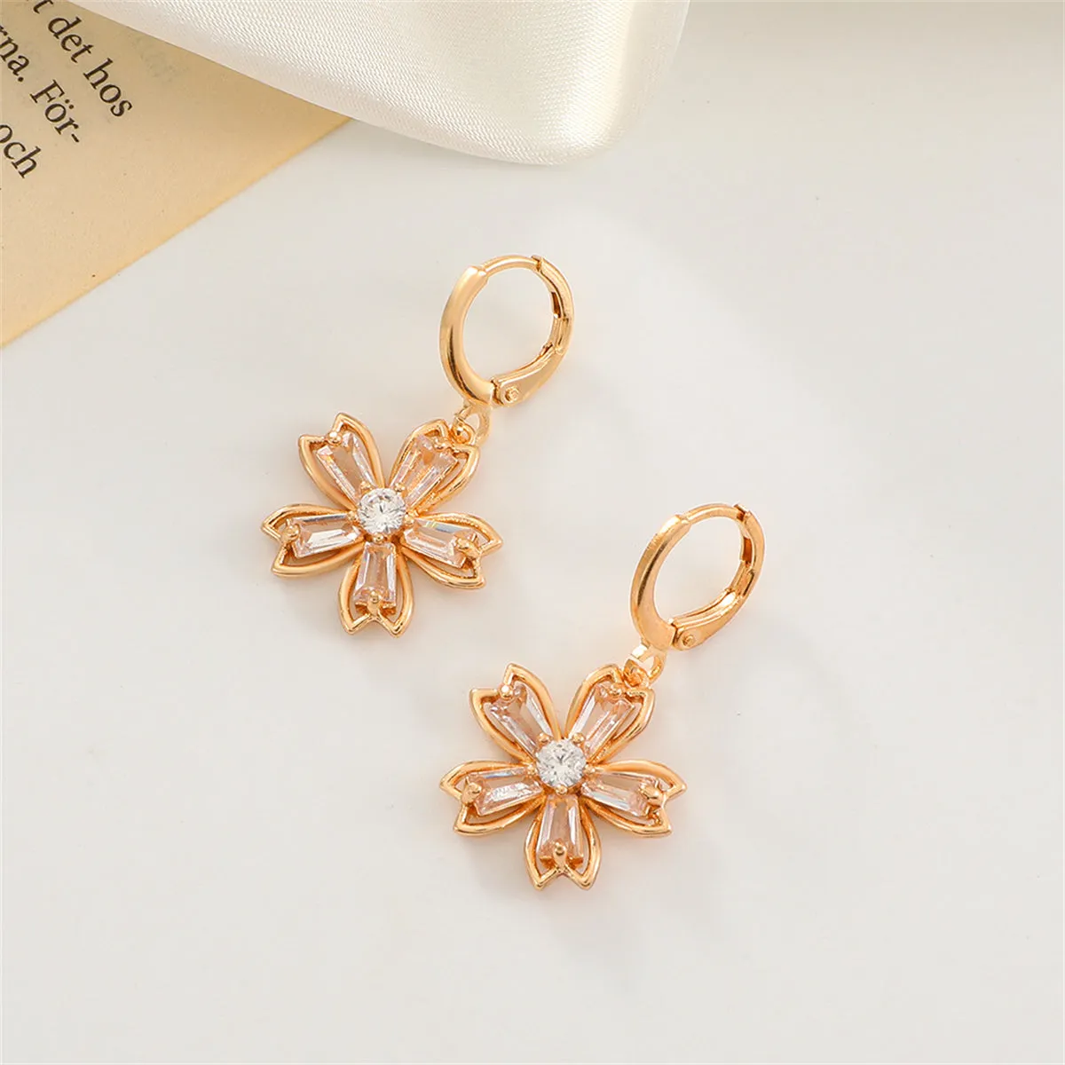 Crystal & 18K Gold-Plated Floral Huggie Earrings