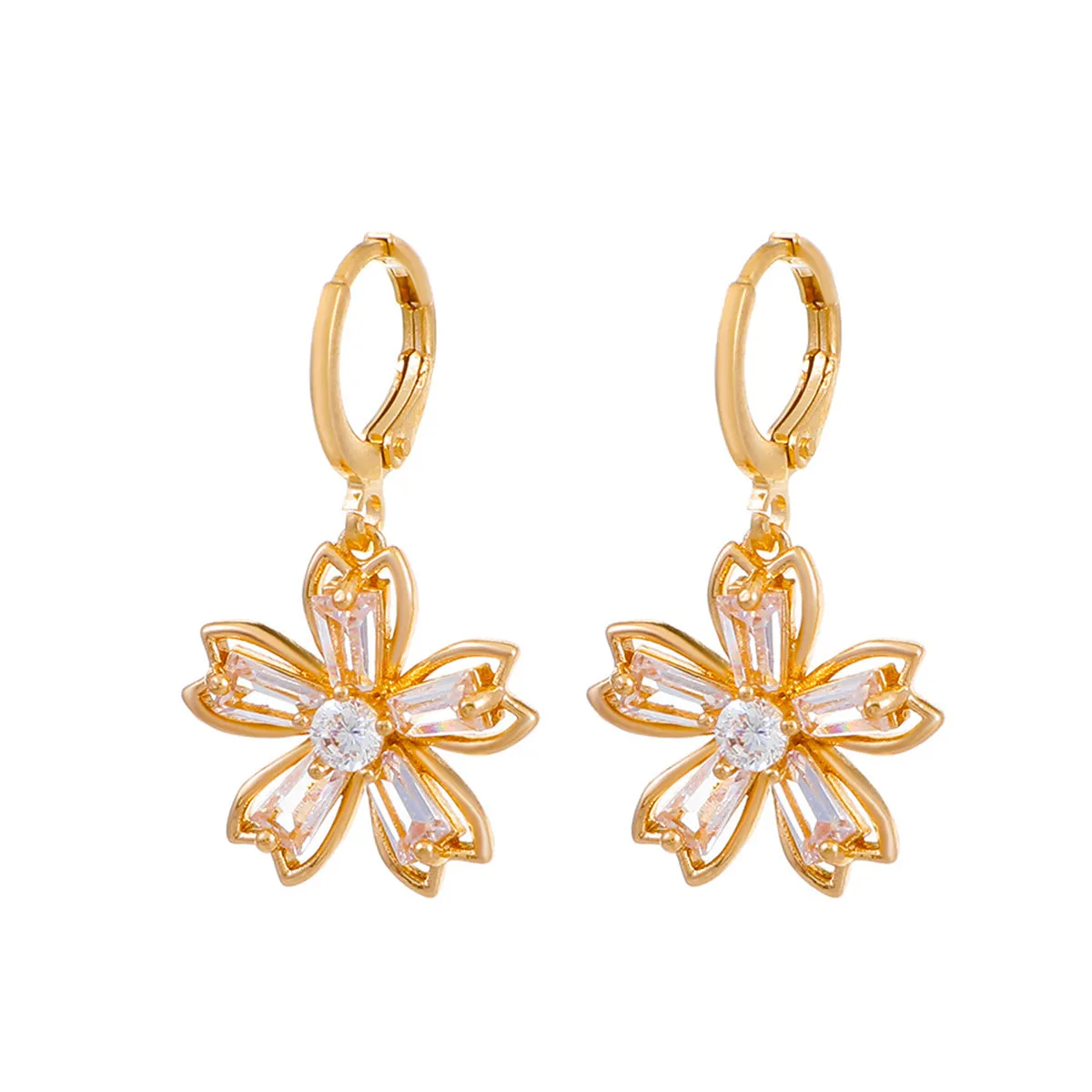 Crystal & 18K Gold-Plated Floral Huggie Earrings