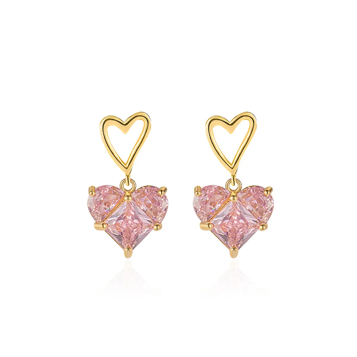 Crystal & 18K Gold-Plated Openwork Heart Drop Earrings