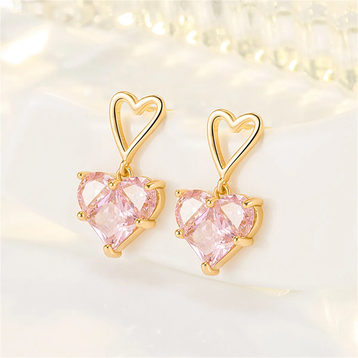 Crystal & 18K Gold-Plated Openwork Heart Drop Earrings
