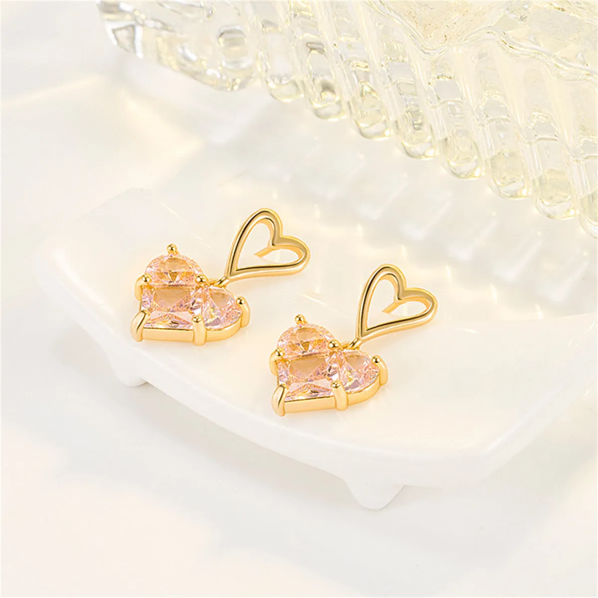 Crystal & 18K Gold-Plated Openwork Heart Drop Earrings