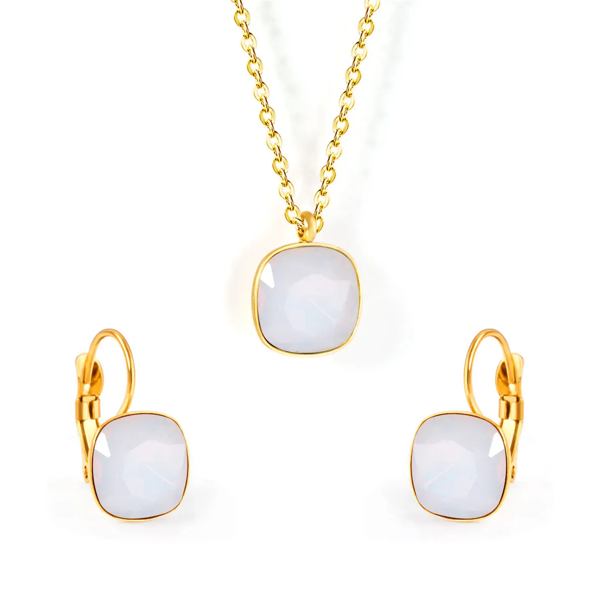 Crystal & 18K Gold-Plated Square Huggie Earring Set