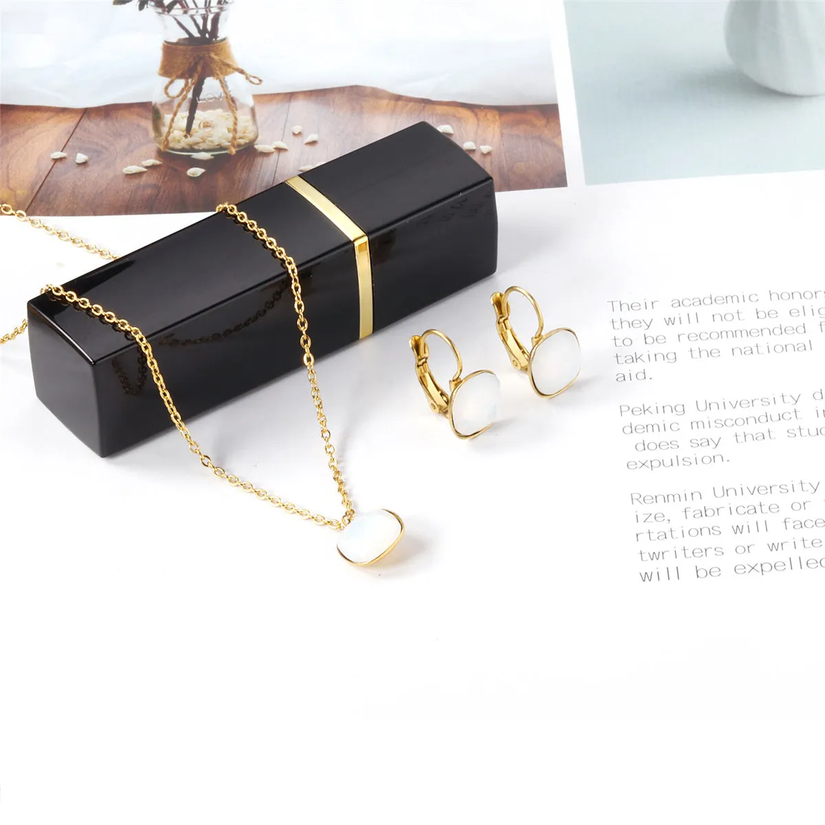 Crystal & 18K Gold-Plated Square Huggie Earring Set