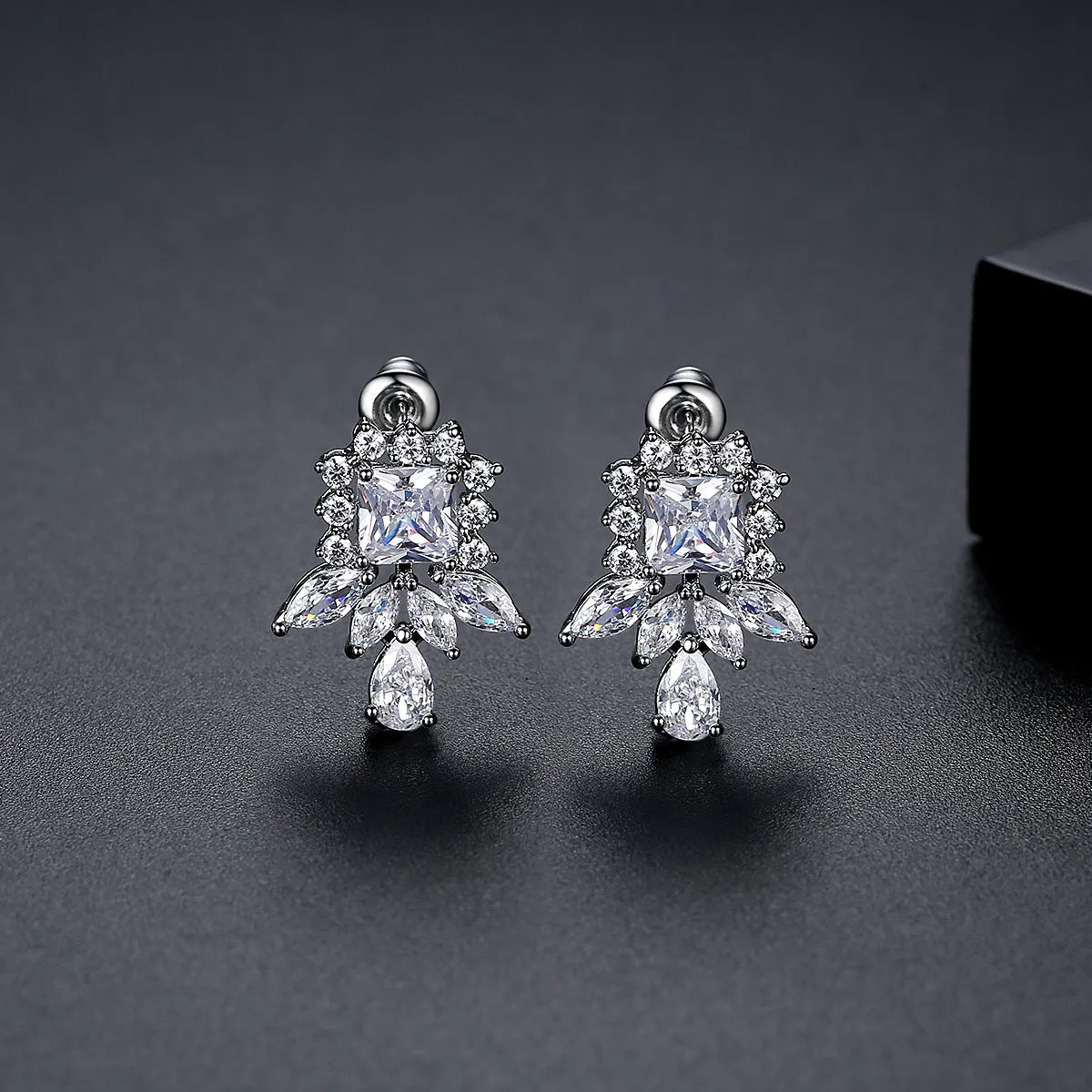 Crystal & Cubic Zirconia Cluster Drop Earrings