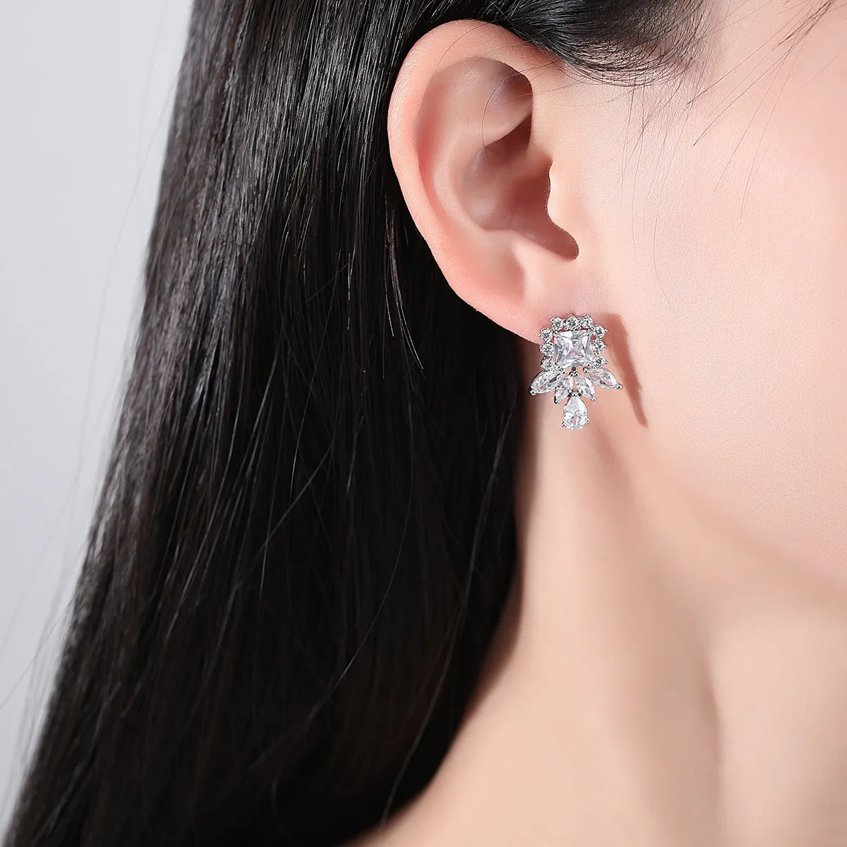 Crystal & Cubic Zirconia Cluster Drop Earrings