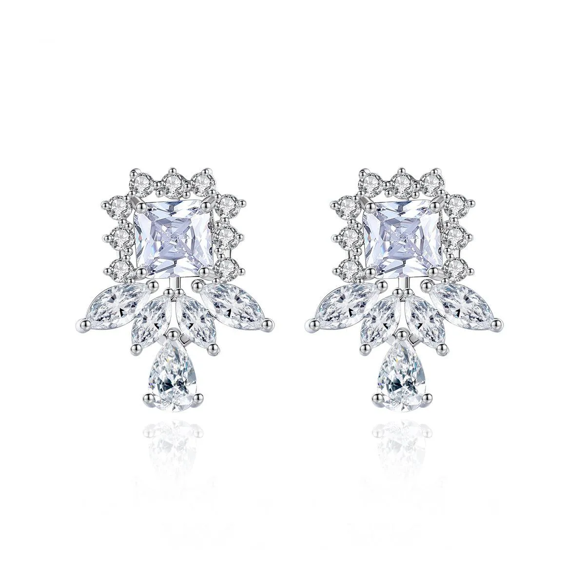 Crystal & Cubic Zirconia Cluster Drop Earrings