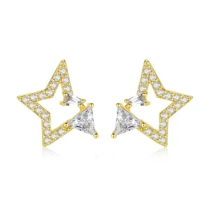 Crystal & Cubic Zirconia Hollow Star Stud Earrings