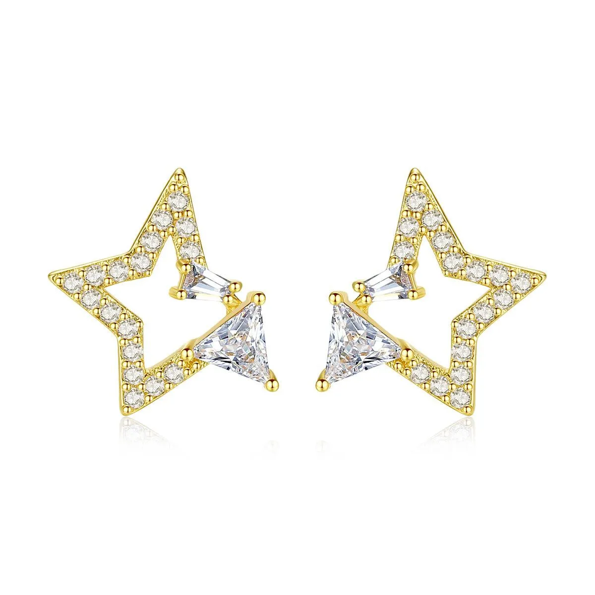 Crystal & Cubic Zirconia Hollow Star Stud Earrings