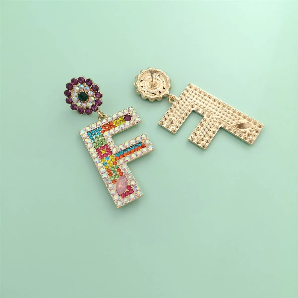 Crystal & Cubic Zirconia Letter F Drop Earrings