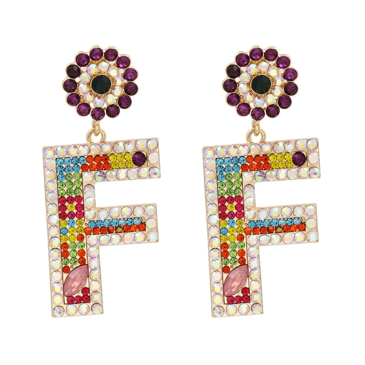 Crystal & Cubic Zirconia Letter F Drop Earrings