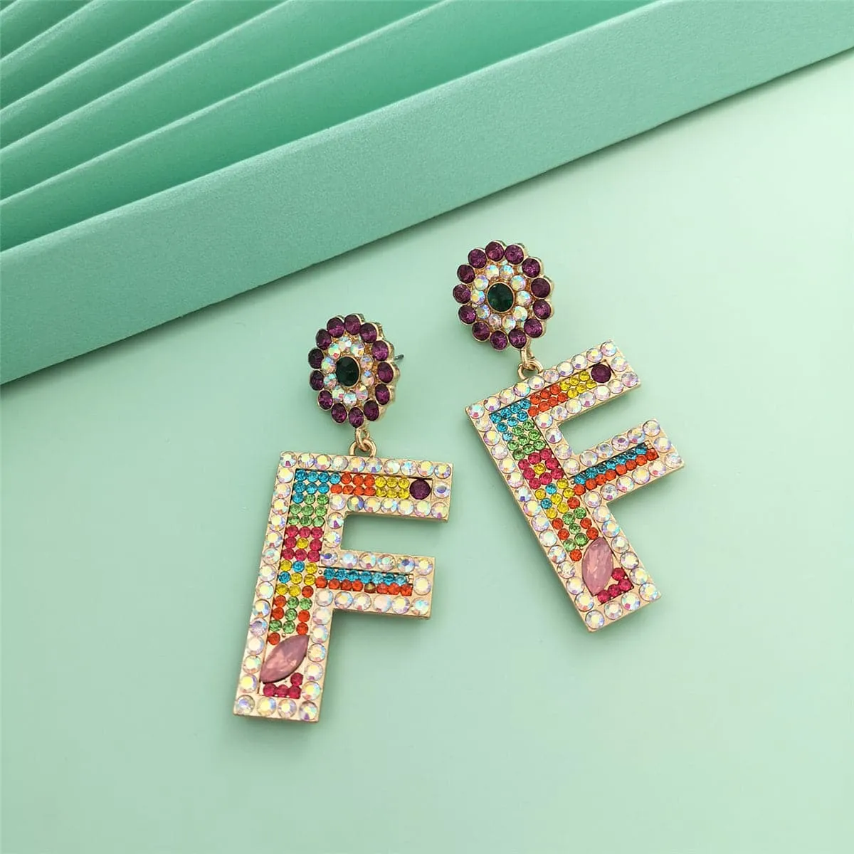 Crystal & Cubic Zirconia Letter F Drop Earrings