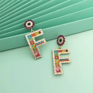 Crystal & Cubic Zirconia Letter F Drop Earrings