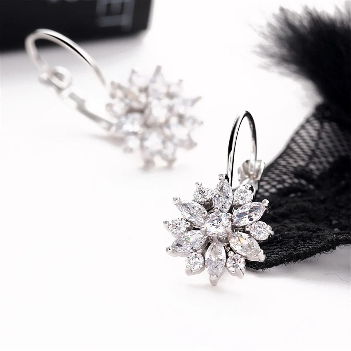 Crystal & Silver-Plated Snowflake Leverback Earrings