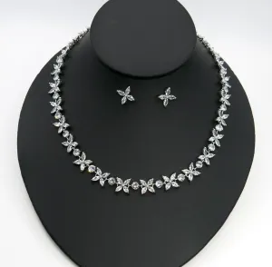 Crystal CZ Bridal Necklace and Earring 3 PC Set, Clear Diamond Gem Choker Necklace, Wedding Crystal Jewelry Set for Bride