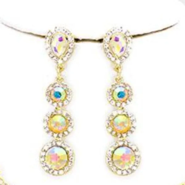 Crystal Teardrop Fringe Statement Evening Necklace Set