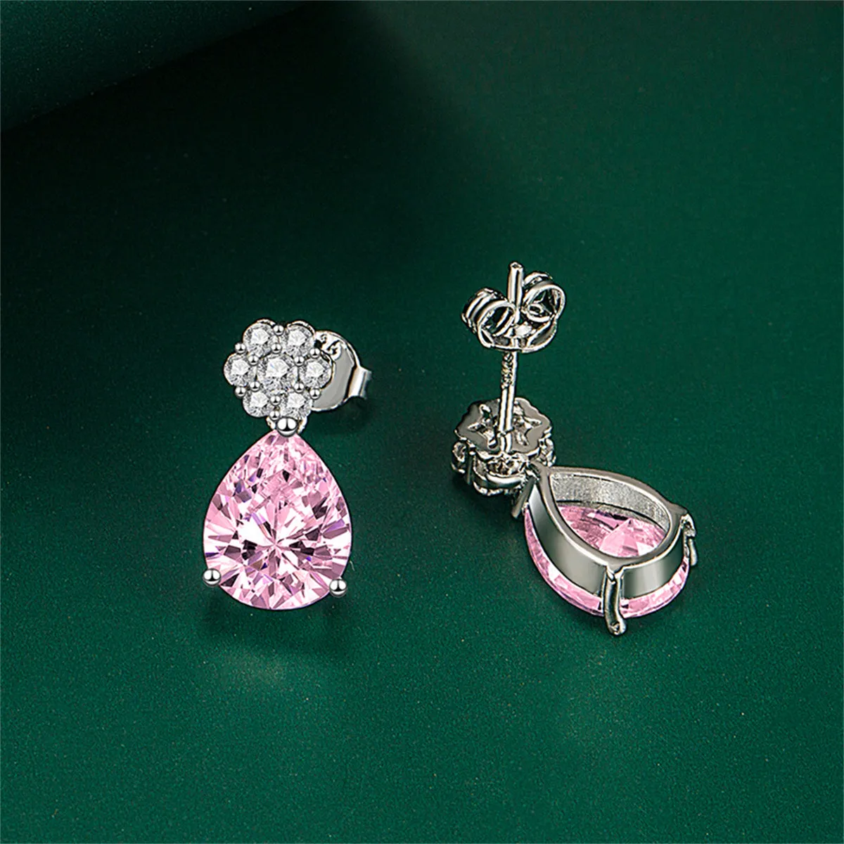 Cubic Zirconia & Colored Crystal Floral Drop Earrings