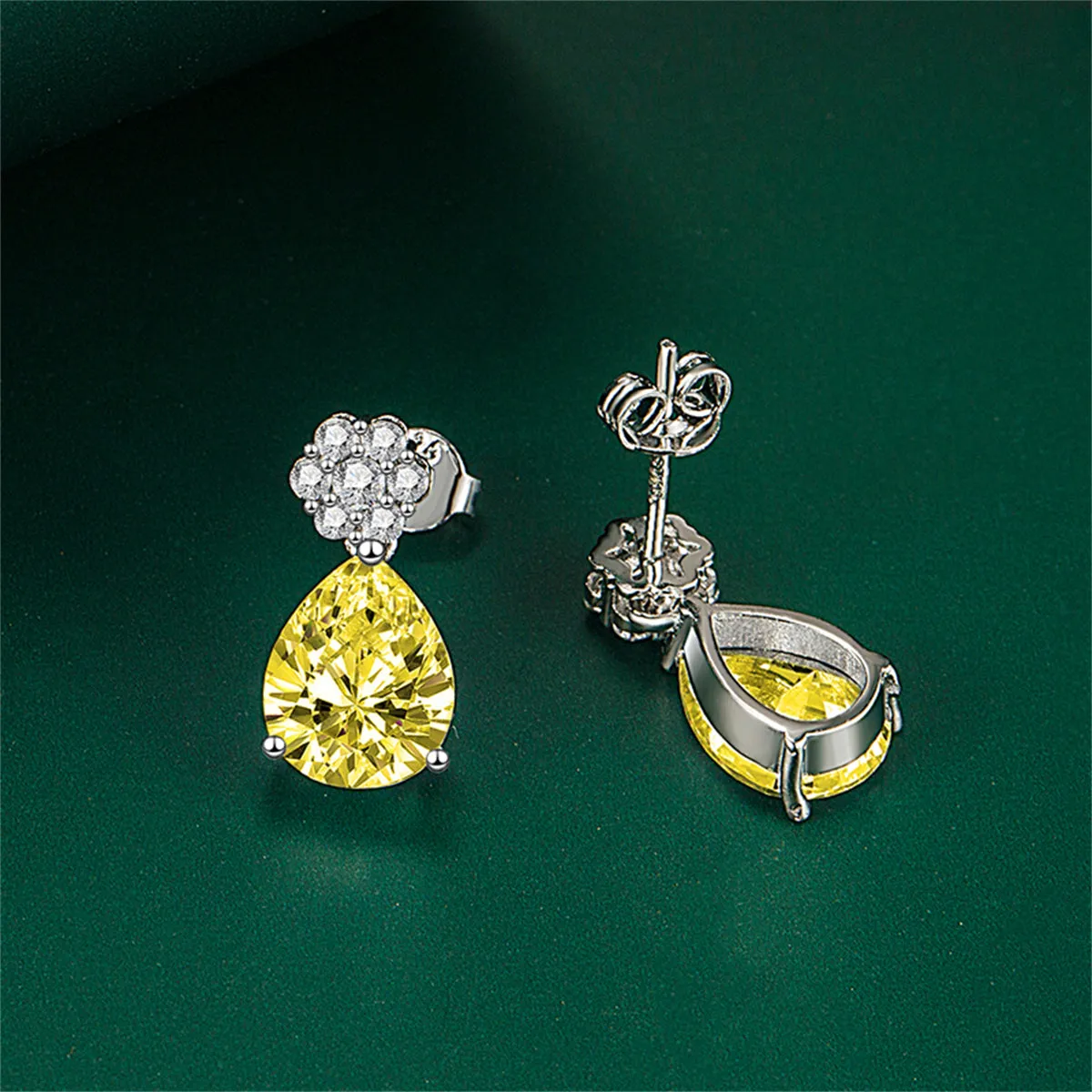 Cubic Zirconia & Colored Crystal Floral Drop Earrings