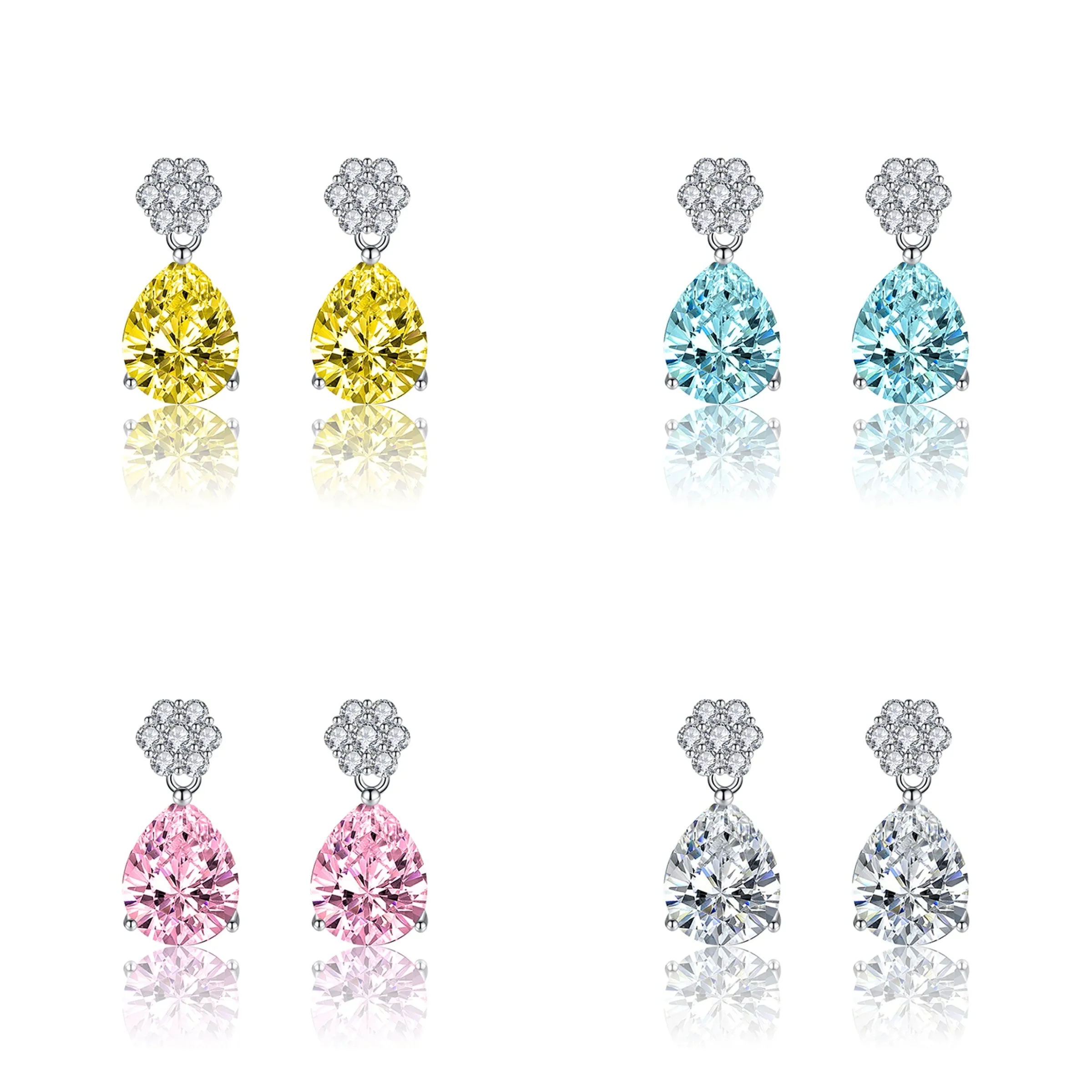Cubic Zirconia & Colored Crystal Floral Drop Earrings