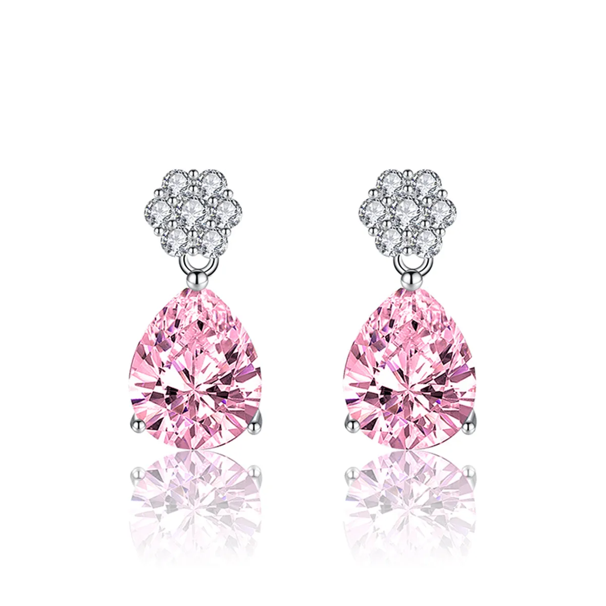 Cubic Zirconia & Colored Crystal Floral Drop Earrings