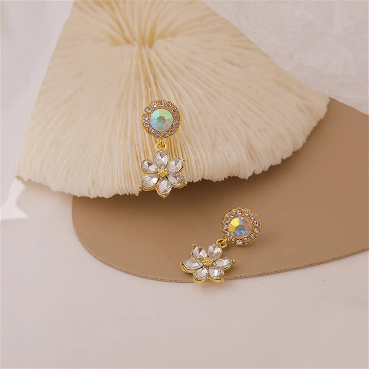 Cubic Zirconia & Crystal Round Flower Drop Earrings