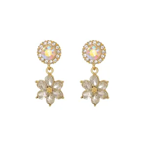 Cubic Zirconia & Crystal Round Flower Drop Earrings