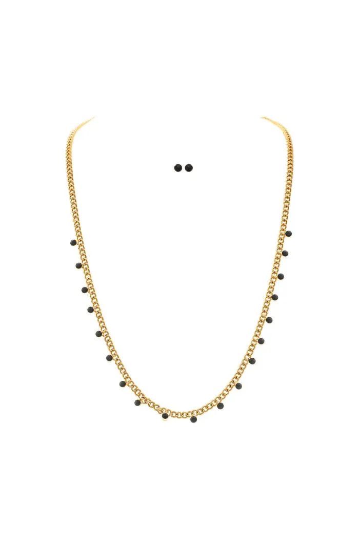 Curb Link Black Crystal Necklace Set