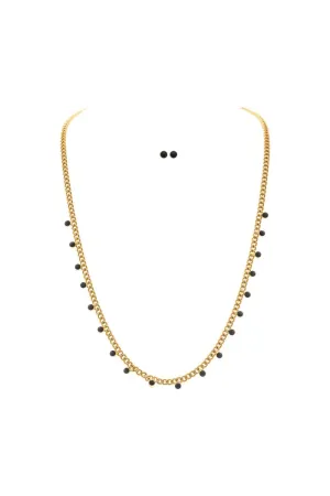 Curb Link Black Crystal Necklace Set