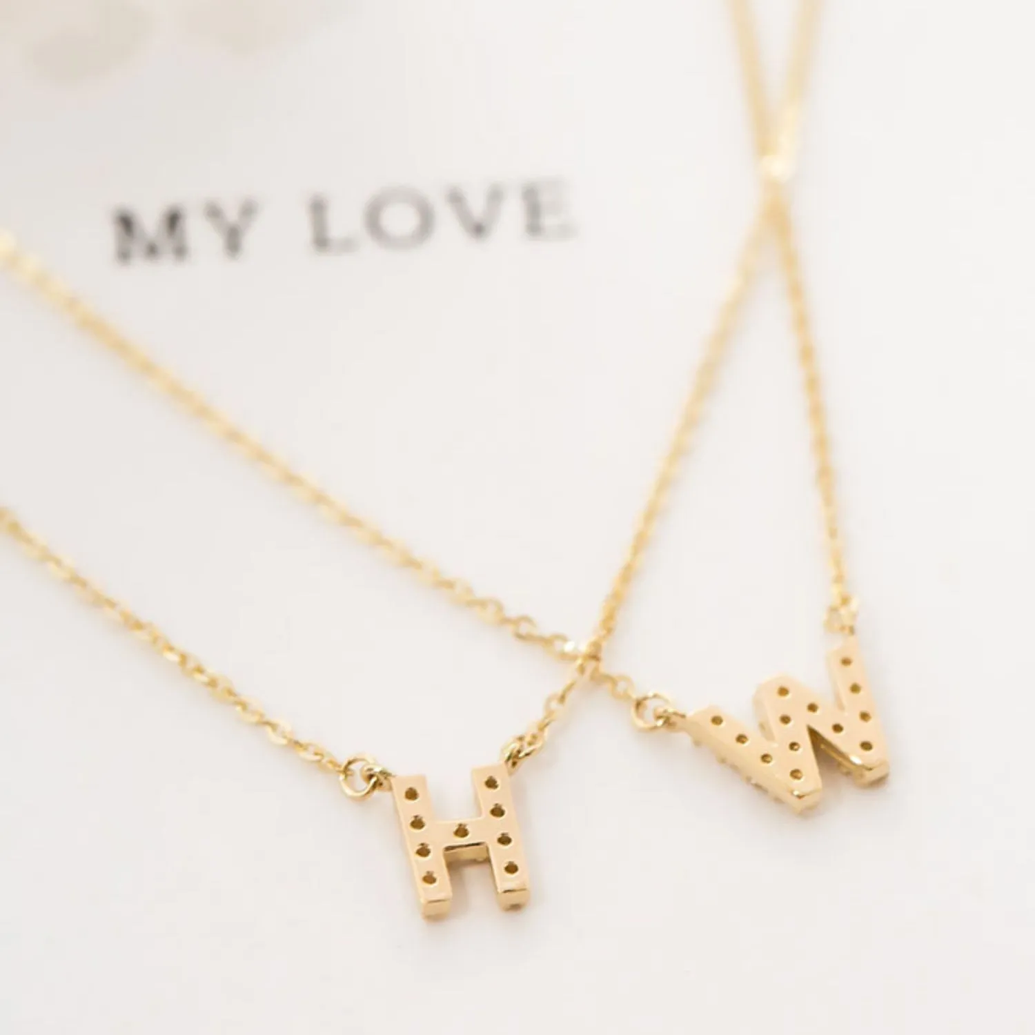 Custom Initial Full Diamond Necklace - Solid 18K Gold