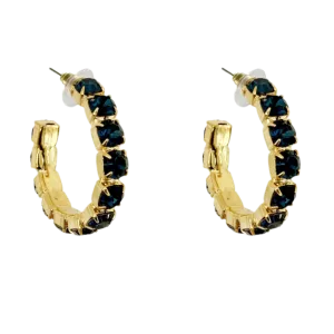 Dark Blue Crystal Hoop Earrings
